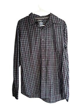 Van Heusen Studio Shirt Mens Large Slim Fit Black & Red Plaid Long Sleeve Button